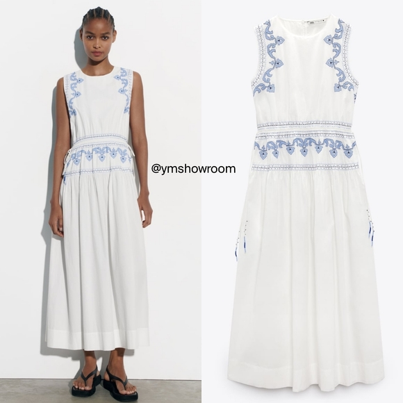 Zara Dresses Zara Embroidered Midi Dress Poshmark